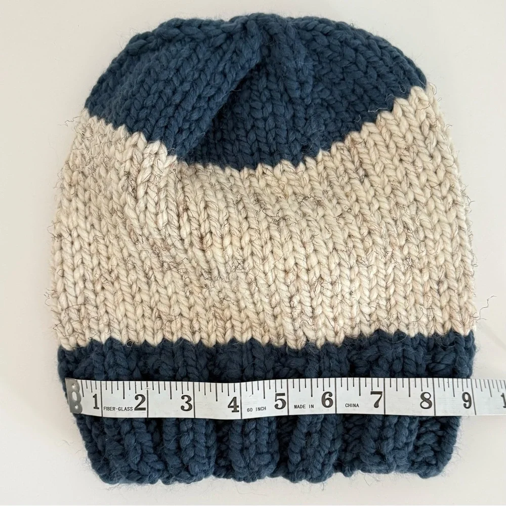 Handmade Knit Beanie • Navy & Cream Colorblock • Cozy Winter Hat